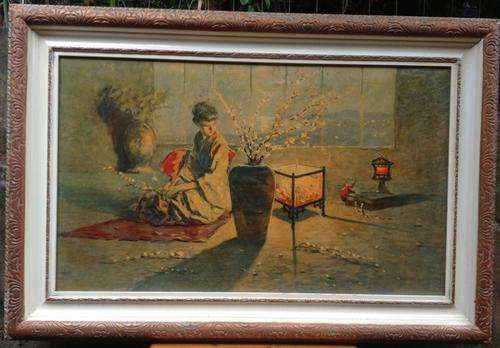 Madame Butterfly - LARGE  Oleograph in Ornate  Frame (93x63cm) Very good condition