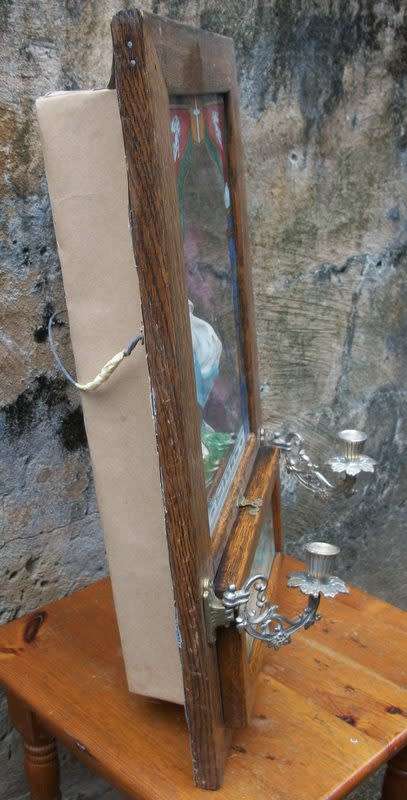 c1909 - Antique Holy Name Altar and Sick Call Outfit -Wood, Glass, Metal, Chalkware 59cm tall, 4.5kg