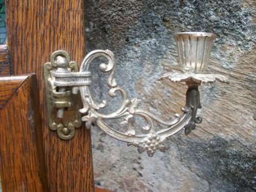 c1909 - Antique Holy Name Altar and Sick Call Outfit -Wood, Glass, Metal, Chalkware 59cm tall, 4.5kg