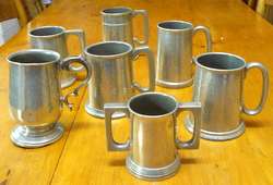 7 Pewter Tankards (English) - Hand Beaten and Other - Lovely! R1 N/R!!!