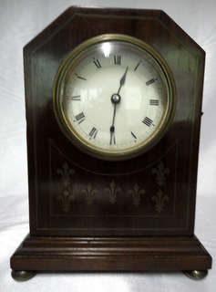 Mantel Clock in Vintage Inlaid Wooden and Brass Case (working 100%) - Nice!