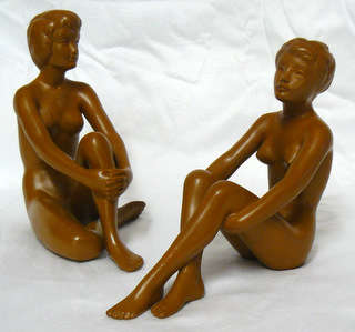 GMUNDNER KERAMIK (Austria) - 2 Highly Collectible Terracotta Figures of Nude Ladies - R1 N/R!!!