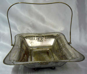 Silver Plated Fruit Basket with Hinged Handle - Unett Plate, England