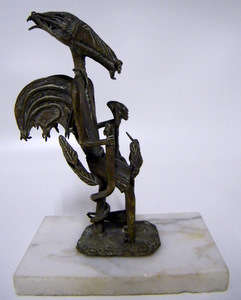 Solid Brass Figure of an Animal & Young Child on a Carrara Marble Base (17cm tall) - Stunning!