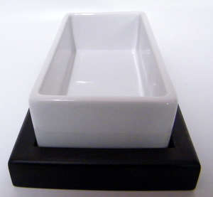 Rectangular White Ceramic Dish fitted on a dark wood stand - Perfect for Butter! Crazy R1 N/R