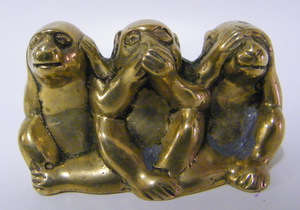 Solid Brass - 3 Monkeys "See no evil, hear no evil, speak no evil" R1 N/R!!!