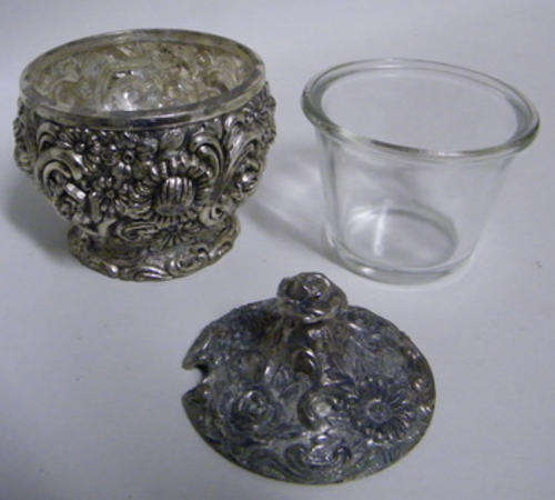 Very Ornate ROSES Plated Bowl with lid and glass liner for sugar or jams - Stunning!
