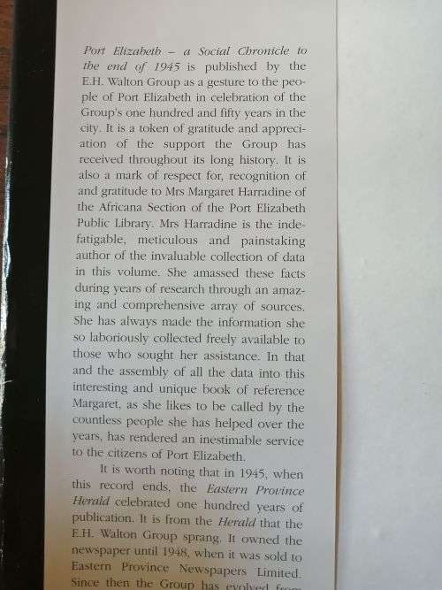 PORT ELIZABETH: A SOCIAL CHRONICLE TO THE END OF 1945 - Margaret Harradine