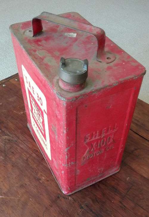 Vintage 2 Gallon Shell X-100 S.A.E. Motor Oil Tin