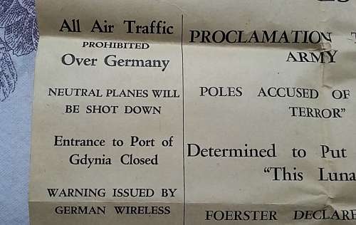 Original Natal Witness 'Extra' September 1st 1939 Covering outbreak of WW2