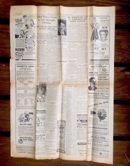 Original WW2 Newspaper - The Natal Witness Thursday the 9th of September 1943 The Capitulation Italy