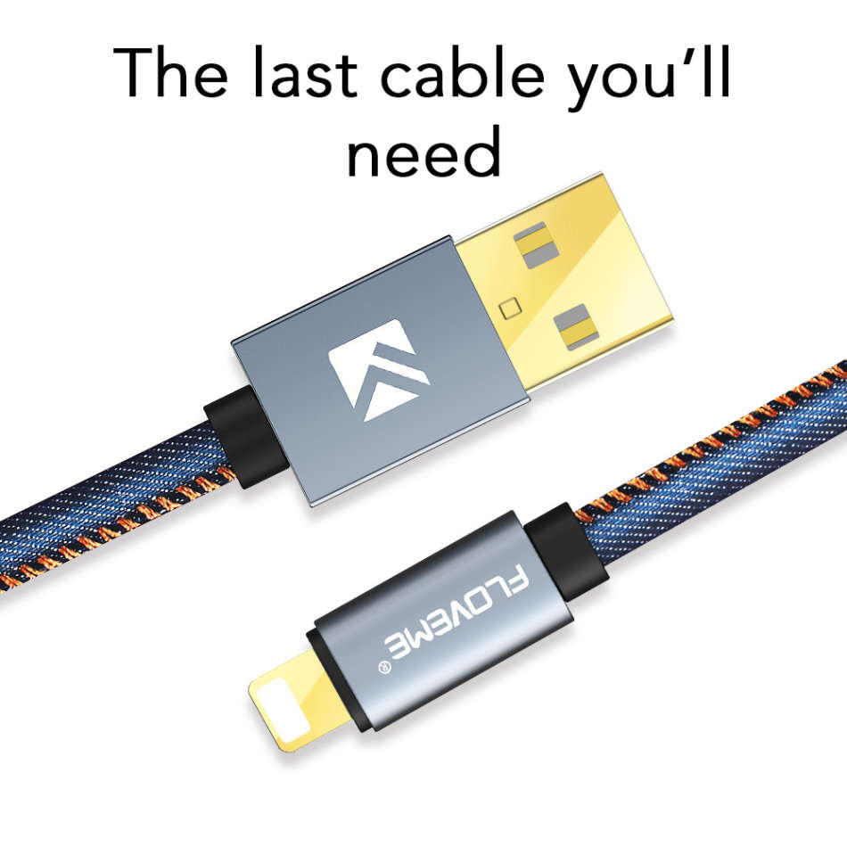 Apple Lightning-to-USB Cable | Durable Denim Design | 18K Gold Plated  | 5V 2.1A | LOCAL STOCK