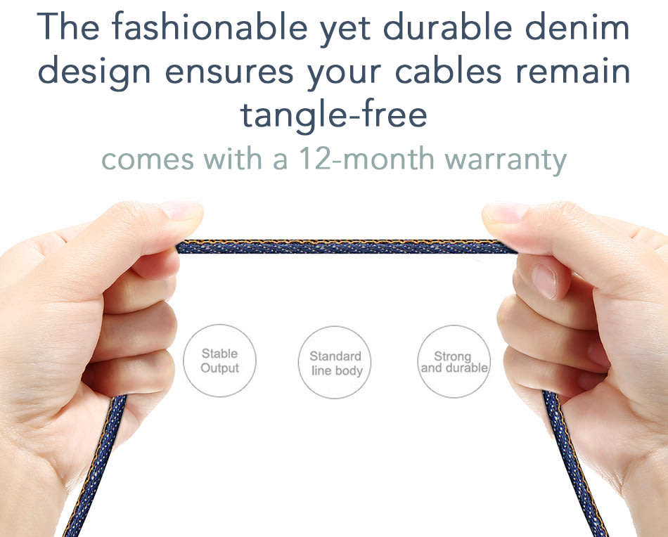 Apple Lightning-to-USB Cable | Durable Denim Design | 18K Gold Plated  | 5V 2.1A | LOCAL STOCK