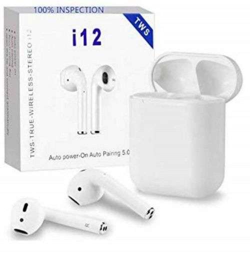 i12 TWS Wireless Bluetooth Ear Pods with Charging Box (Black or Gold)