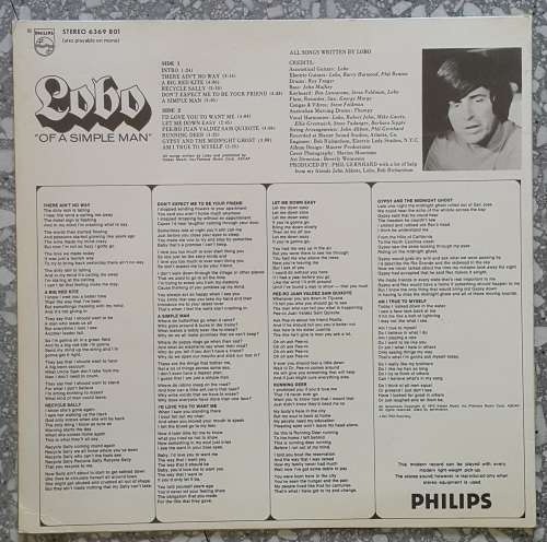 LOBO - `OF A SIMPLE MAN` Vinyl, LP, Album Country: Unknown Released: 1972