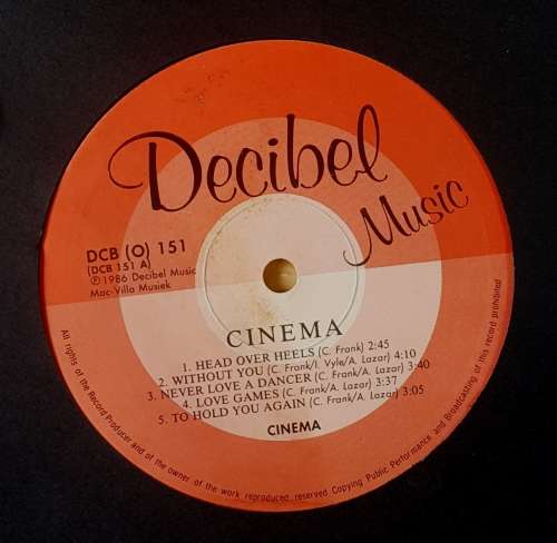 CINEMA - CINEMA  Vinyl, LP, Album Country: South Africa Released: 1986