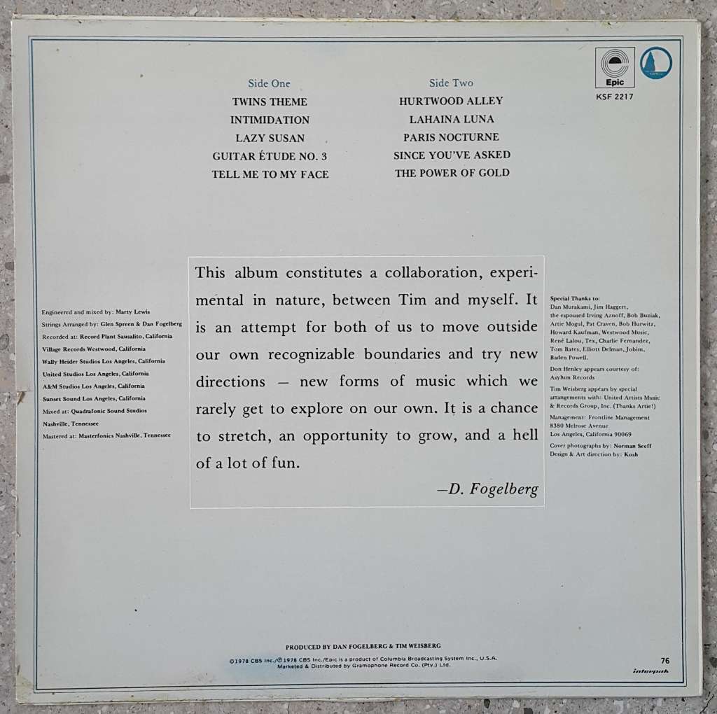 DAN FOGELBERG & TIM WEISBERG - TWIN SONS OF DIFFERENT MOTHERS Vinyl, LP, Album Country: SA 1978