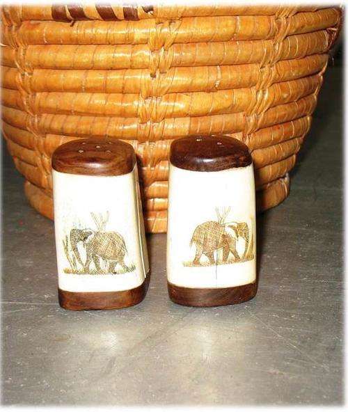 AFRICAN HAND CARVED ELEPHANT SALT AND PEPPER POTS * see SWEETLEAF for more