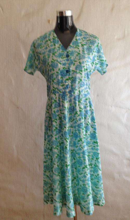FRESH GREEN .BLUE FLORAL COTTON SUMMER DRESS