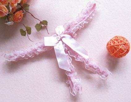 Sexy Lace Crotchless Panty (Pink - Medium)