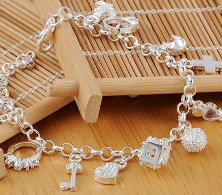 Amazing Quality 925 Sterling Silver filled Charm Bracelet