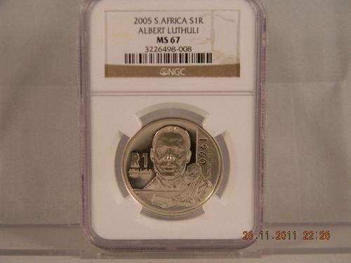 **The Legendary and Rare**-**INKOSI ALBERT LUTHULI SILVER R1**-***MS67***-LOW MINTAGE OF ONLY 256!**