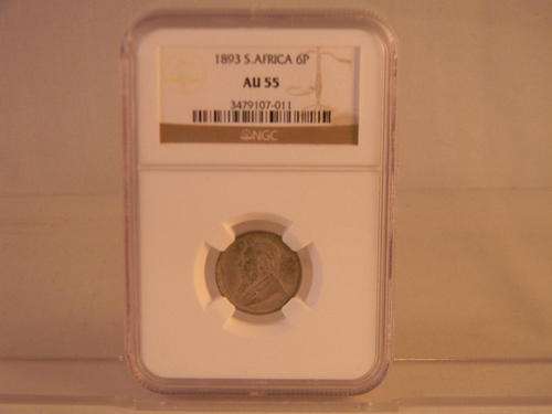 **RARE DATE**-**1893 NGC Graded AU55 6 Pence**-**Regrade Candidate-at least A AU58**