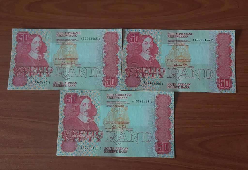 3 x Gerhard de Kock R50 notes