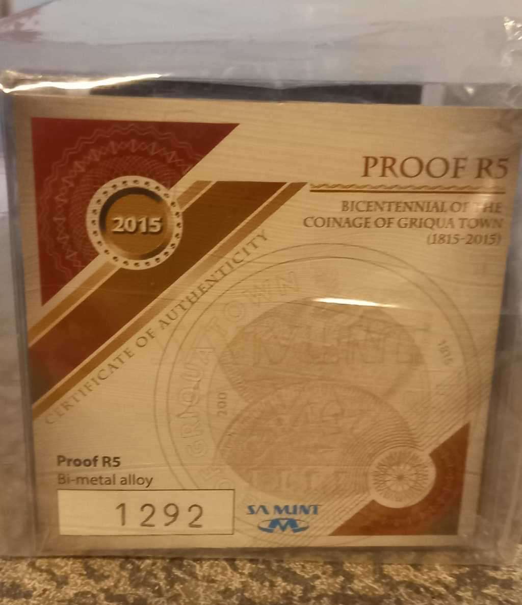 2015 proof Griqua Town R5 with magnifying glass