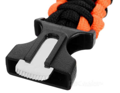 Survival Paracord Bracelet w/ Whistle, Flint, Scraper, Compass - Orange