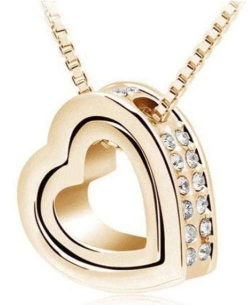 EXQUISITE 18K Gold Plated Double Heart Pendant Made With Swarovski Elements