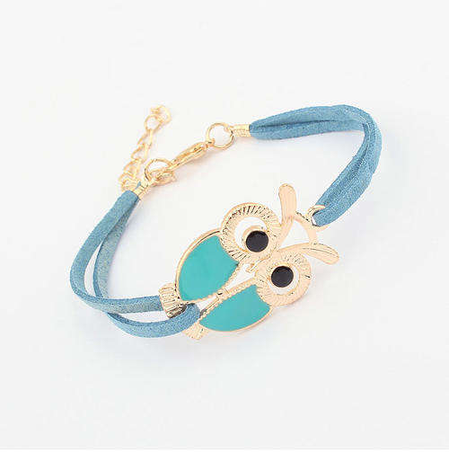 **BLUE** Retro Owl Faux Leather Charm Bracelet!!