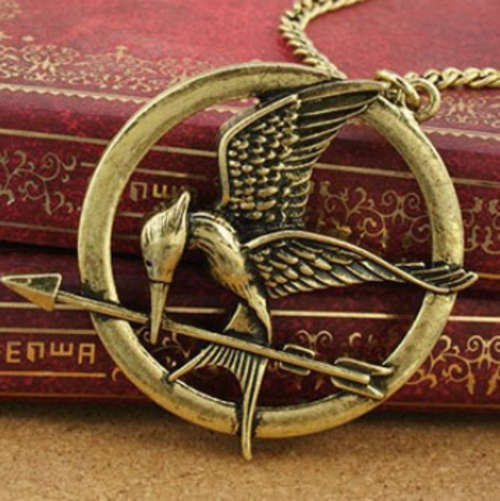 Antiqued Bronze Plated Hunger Games Mockingjay Necklace!