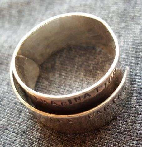 SOLID SILVER ADJUSTABLE WRAP RING WITH TYPOGRAPHICAL INSCRIPTION