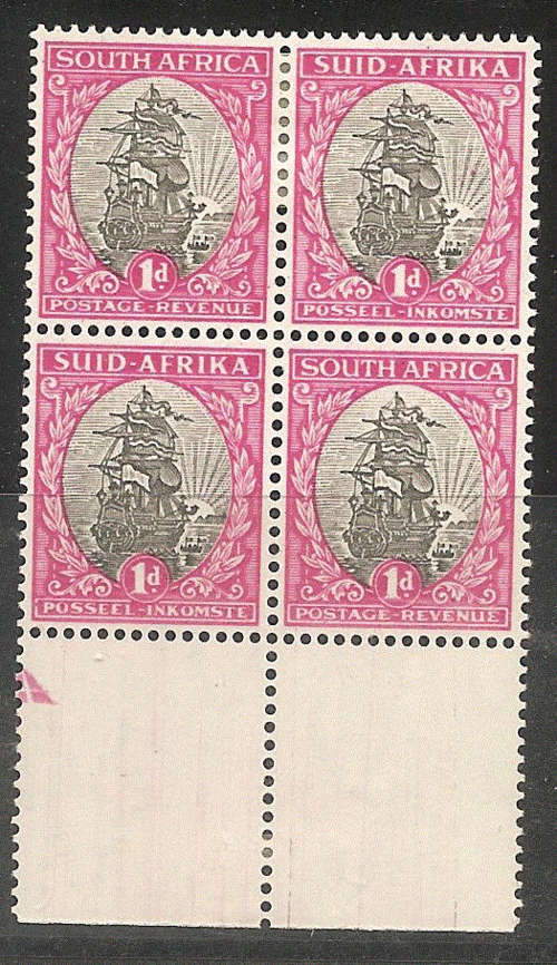 Union - 1948 1d Marginal block of four in MM / UMM-condition with Flamingo's in sunset variety