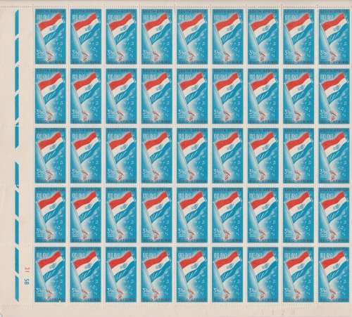 1961 Decimal 3½c-issue part sheet with 7 out of 10 listed varieties