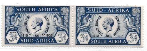 1935 - KGV Silver Jubilee Issue 3d horizontal pair with listed variety