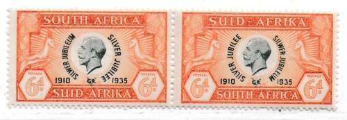 1935 - KGV Silver Jubilee Issue 6d horizontal pair with listed variety
