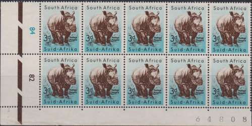 1959 3d Animal Definive Issue scarce extended control block with sheet number in MNH-condition