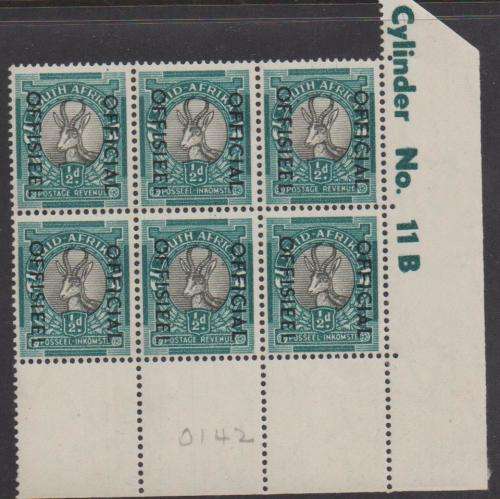 1950 ½d Hyphenated & Screened Official Control block of 6 (SACC 41) in MNH / LMM-condition