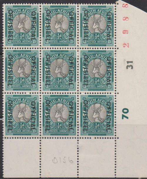 1951 ½d Hyphenated & Screened Official extended Control block of 9 (SACC 41) in MNH / LMM-condition