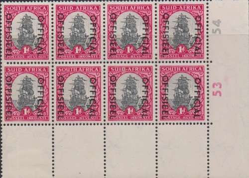 1954 1d Hyphenated & Screened Official extended control block of 8 (UHB O157) in MNH / LMM-condition