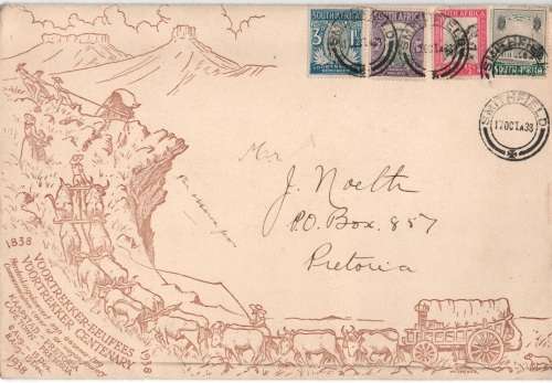 1938 Voortrekker commemorative cover with scarce Smithfield cancellation in VFU-condition