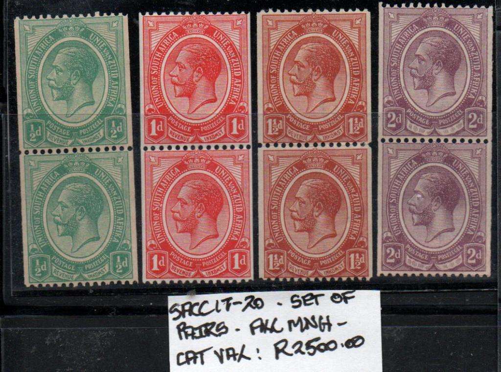 Scarce 1913-26 Union KGV Definitive full Coil set, all in pairs, all in pristine MNH-condition.