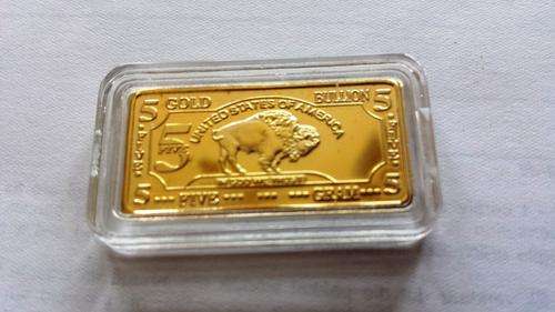.999 GOLD REPLICA BUFFALO BULLION PLATED BAR - 5g FINE GOLD (ENCAPSULATED)