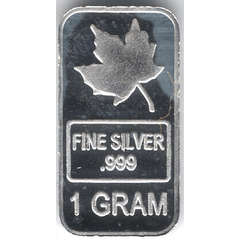 INVEST! 1 gram .999 PURE Fine Silver Bar: Canadian Maple Leaf. ONLY 2 AVAILABLE!