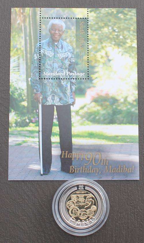 MANDELA COMBO!!! 2011 SARB 90th Anniversary Coin (IN CAPSULE) & 90th Birthday Postage Stamp!! NEW!