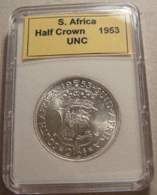 Brilliant SILVER 1953 Half Crown (2/6-) : MINT STATE (Uncirculated) - SLABBED! SEE PICTURES!