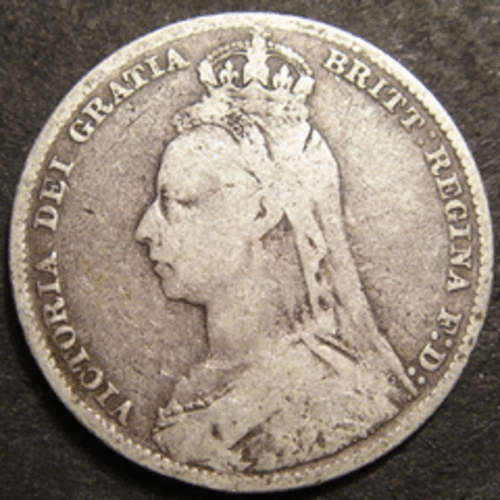 Struck in .925 Sterling Silver  - Great Britain : Queen Victoria : Silver Shilling (1/-) of 1891
