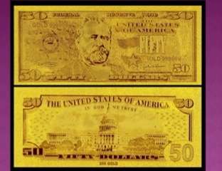 24kt GOLD FOIL 50 DOLLAR NOTE !  With certificate of authenticity!
